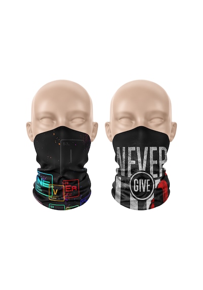 Dair Never Give Up Desenli 2'li Set Boyunluk Bandana Outdoor Balaklava Yüz Maskesi Kafa Bandı