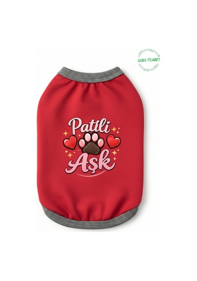 Kırmızı Renkli Patili Aşk Baskılı Kedi Ve Köpek Kıyafeti Tişörtü Elbisesi Medium/m/beden 2