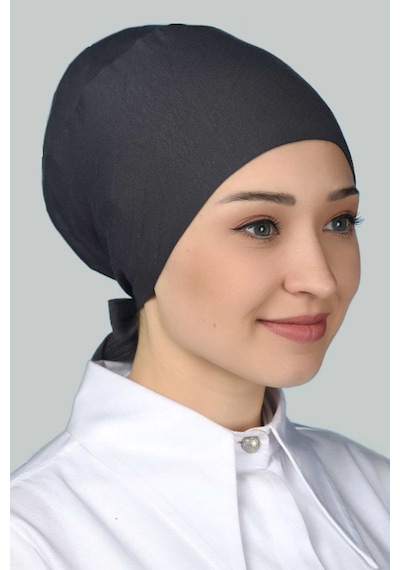 Altobeh Kadın Pratik Dikişsiz Bağcıklı Kaymayan Tesettür Penye Bone - Füme