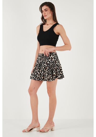Lela Desenli Beli Lastikli Mini Bayan Şort Etek 5865118 Leopar