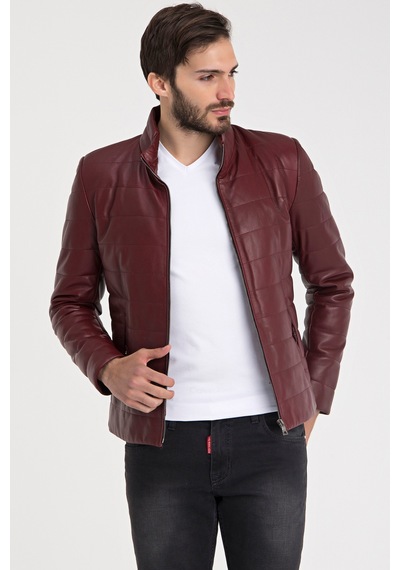 Dericeketim Erkek Bordo Şişme Gerçek Deri Mont