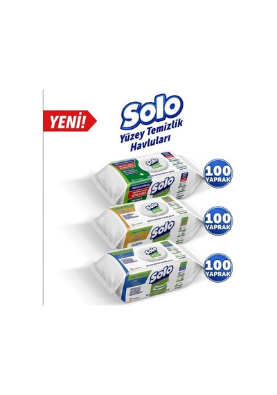 Solo Yüzey Temizleme Mendili Üçlü Set 300 Yaprak 100'lü 3 Paket