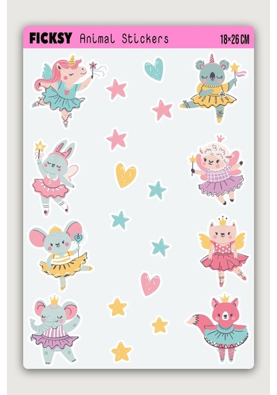 Unicorn Sevimli Balerin Hayvanlar Sticker Seti - 20 Adet Etiket Çıkartma Diğer