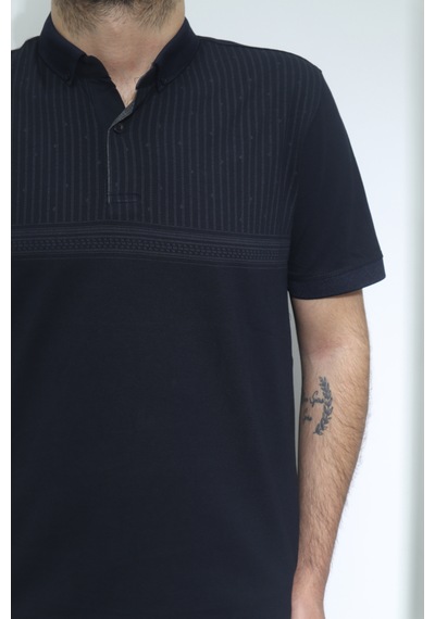 Santa Dmctekstil Erkek Desenli Spor Kesim Rahat Kalıp Polo Yaka T-shirt Lacivert