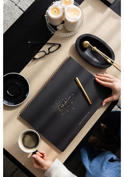 Süresiz Haftalık Spiralli Masaüstü Planlayıcı 24x34 Cm - Desk Planner Siyah Siyah