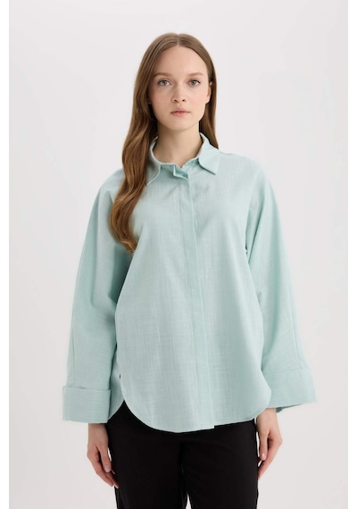 DeFacto Relax Fit Keten Karışımlı Uzun Kollu Tesettür Gömlek Tunik B9835AX25SPGN1113