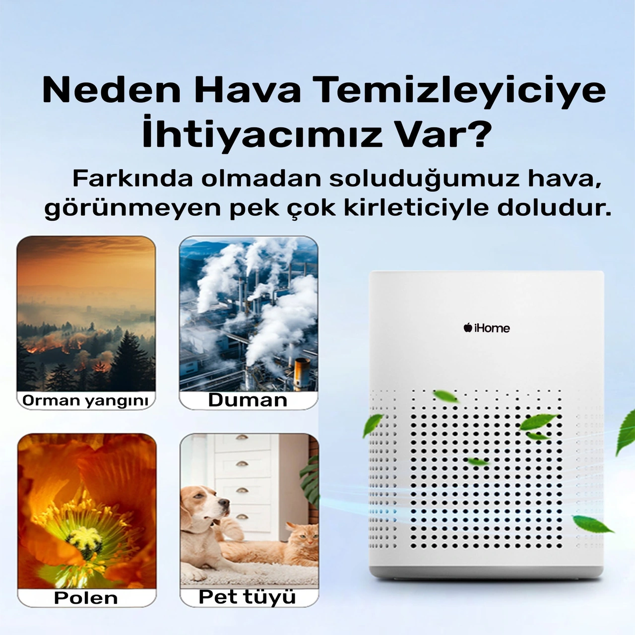 Npo İhome Arp1 Hepa-aktif Karbon Filtreli 100m3/h Işıklı Ultra Sessiz Air Purifier Hava Temizleyici