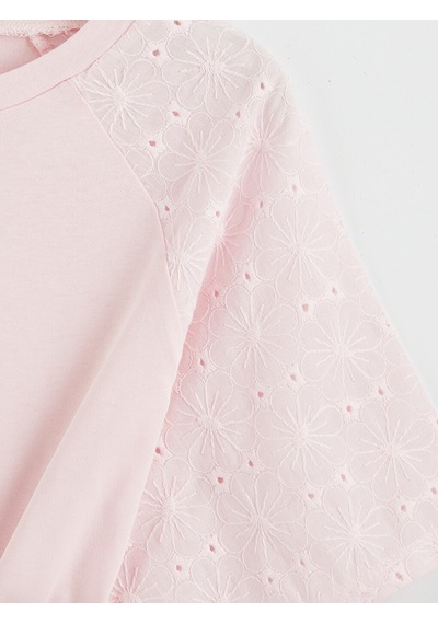 Lcw Comfort Pembe Nakışlı %100 Pamuklu Kadın Tişört
