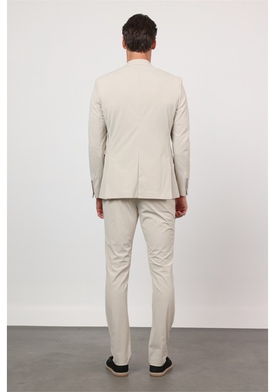 İmza Kendinden Desenli Mono Yaka 6 Drop Slim Fit Takım Elbise 1001260162 Bej