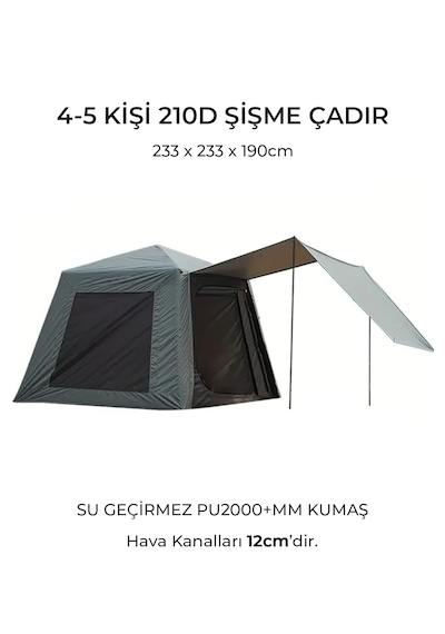Fischer Tenteli Oxford Kumaş Şişme Çadır 4-5 Kişilik 233x233x190cm Açık Haki