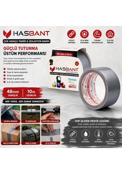 Hasbant Has-0076 Tekli Çadır Ve Tamir Bantı 48mmx10m Bandı Gri