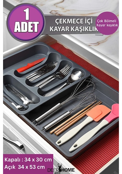 Kayar Kaşıklık Genişletilebilir Ölçüsü Ayarlanabilir Kayar Kızaklı Çekmece İçi Kaşıklık Plastik Gri Diğer