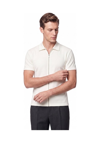 Efor Comfort Fit Rahat Kalıp Polo Yaka Fermuarlı Ekru Beyaz Tişört Ts 930