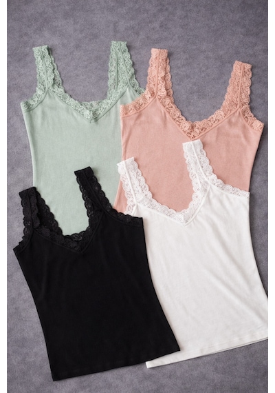 Demirsa Boutique Dantel Detaylı Modal Kumaş Askılı Siyah, Beyaz, Pudra Ve Yeşil Renk 4'lü Kadın Atlet Çok Renkli4 Demirsa Boutique Dantel Detaylı Modal Kumaş Askılı Siyah, Beyaz, Pudra Ve Yeşil Renk 4'lü Kadın Atlet Çok Renkli4