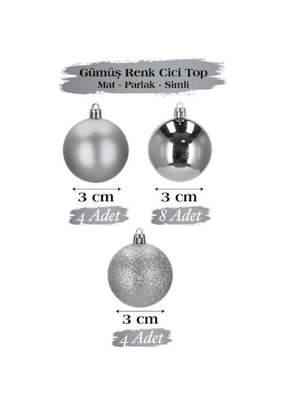 Yılbaşı Top Süs 3 Cm Mat Simli Parlak Gümüş 16lı