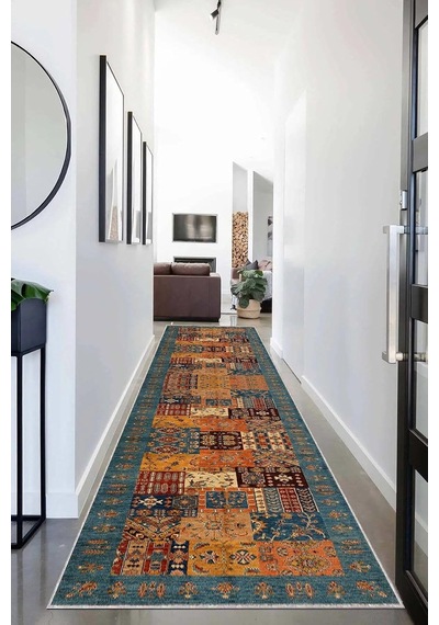 Pelangi Kırkyama Patchwork Kilim Desenli Etnik Dijital Baskı Yıkanabilir Modern Salon Halı Ve Yolluk, Kahverengi - M Çok Renkli