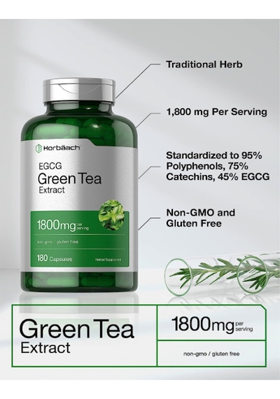 Horbäach Egcg Green Tea Extract 180 Capsul Max Potency Non-g...