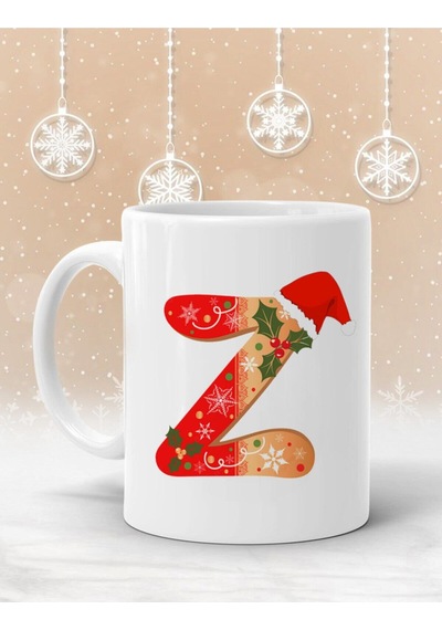 Z Harf Baskılı Yılbaşına Özel Kupa Bardak - Yılbaşı Kupa - Noel Hediye - Yılbaşı Hediyesi Beyaz