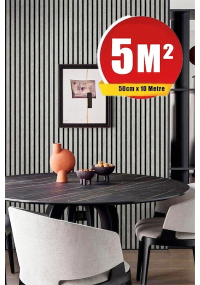 Bien Exclusıve 7600 Gri Lambri Panel Ahşap Duvar Çıtası Desenli Duvar Kağıdı 5 M² Gümüş