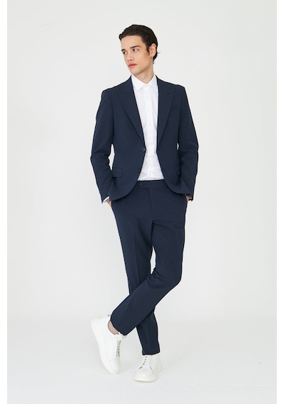 Lacivert Modern Slim Fit İnce Dokulu Kumaş Klasik Kesim Takım Elbise Laci