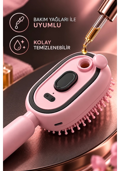 Elektrikli Spreyli Saç Tarağı 300 Mah Type C Şarjlı İnce Spreyli Antistatik Bakım Fırçası