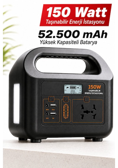 Taşınabilir Güç İstasyonu 150w 52.500 Mah Power Station Ac Priz, Usb Ve Dc Çıkışlı, Güneş Panelli Uyumlu