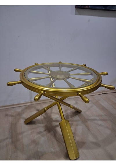 Orta Sehpa Dümen 90636 Model Ahşap Çapraz X Ayak Parlak Gold Lake Boya El Yapım Gold