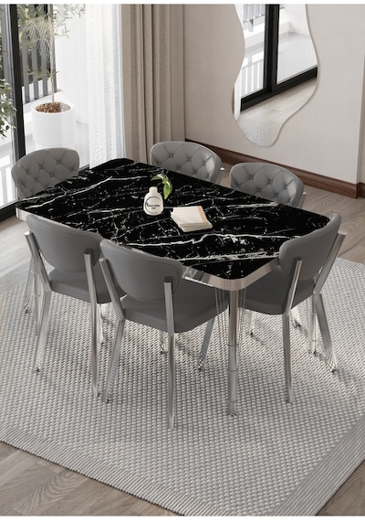 Akuamarin Mutfak Yemek Masası Takımı- 6 Kişilik Mutfak Masa Sandalye Takımı- Mutfak Masası Takımı Gümüş Siyah Mermer Gri Akuamarin Mutfak Yemek Masası Takımı- 6 Kişilik Mutfak Masa Sandalye Takımı- Mutfak Masası Takımı Gümüş Siyah Mermer Gri