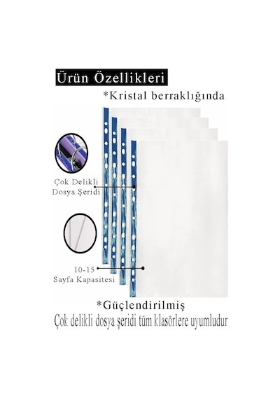 Kalın Poşet Dosya A4 Kristal 100 Adet Kalın Poşet Dosya Föy Mavi Şeritli 100 Mikron Şeffaf Belge Arşivleme Büro Ofis 100 adet