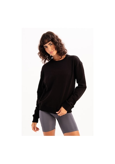 Justever Bisiklet Yaka Basic Kalıp Siyah Kadın Sweatshirt Eşofman Üstü - Aura Siyah