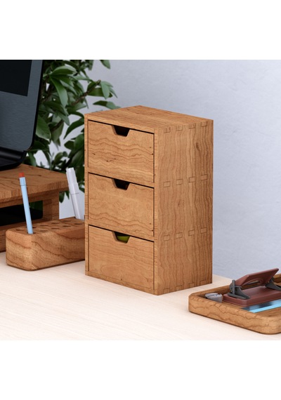 Desna Üç Katlı Üç Çekmeceli Mini Dolap - Kiraz 34 Cm Uzunluk X 12.1 Cm Derinlik X 27.2 Cm Woodsaka Doğal Ahşap