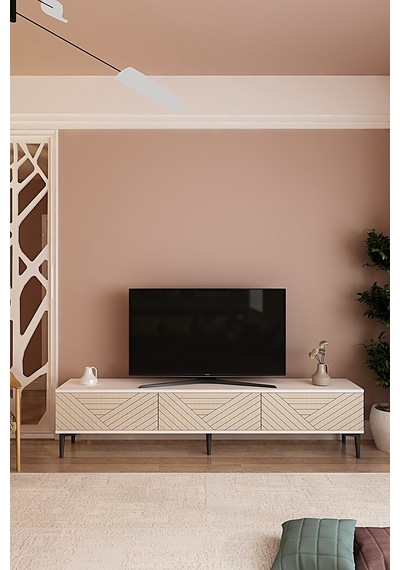Tsa1804bt - Ferro180 Tv Stand, Tv Sehpası Beyaz-traverten Kapak 180cm Beyaz-traverten