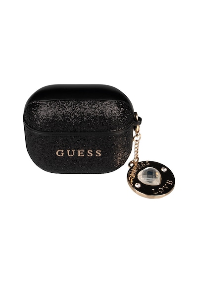 Apple Uyumlu AirPods 4 Kılıf Guess Lisanslı Glitter Elmas Kalp Zincirli Kılıf Siyah