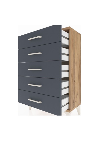 Arges Komodin 5 Çekmeceli 60x30x96 Çam-antrasit Atlas Çam