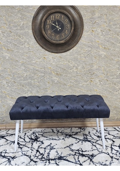 Zafir Beyaz Boyalı Sivriltme Ayaklı 90 Cm Puf Bench - Puf - Bench - Kasalı Oturak - Oturak - Yatak Ucu Puf Füme