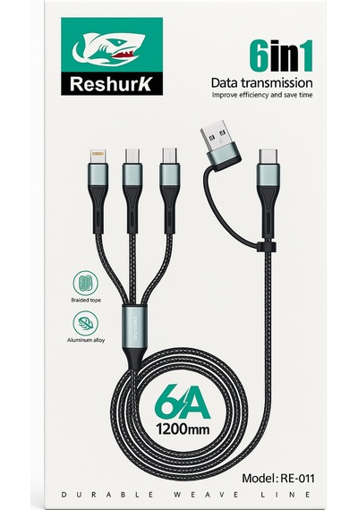 Ferro Re-11 Reshurk 6in1 Type-c & Micro & Lightning Hızlı Şarj Ve Data Kablosu 120cm
