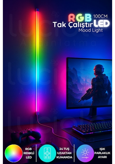 Mood Light Serisi 100 Cm Rgb Duvar Led Bar - Kumandalı Tak Çalıştır Atmosfer Işığı