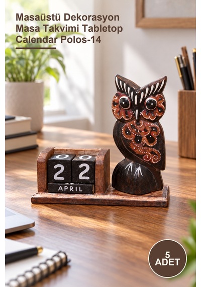 5 Adet Ahşap Baykuş Takvim Masaüstü Dekorasyon Masa Takvimi Tabletop Calendar Polos-14