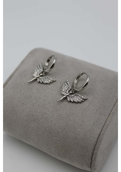 Vıp Çelik Taş Detaylı Melek Küpe Metalik Metalik