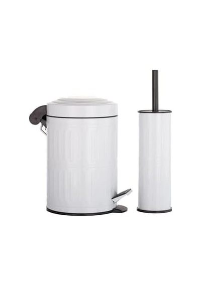 Haus Pedallı Çöp Kovası Tuvalet Wc Fırçası Çöp Kovası 2'li Seti 5 Litre Beyaz Siyah