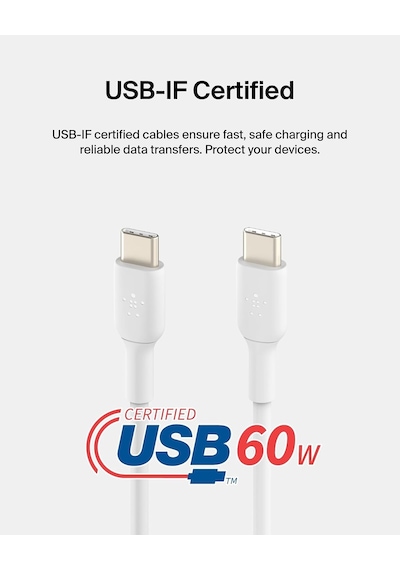Usb-c - Usb-c Kablosu 1m/3.3ft , İphone 15, İphone 15 Pro, İphone 15 Pro Max, İphone 15 Plus, Galaxy S23, S22, Not, Piksel, İpad Pro, Usb-c Kablosu İçin Usb-c Hızlı Şarj Kablosu - Beyaz 2'li