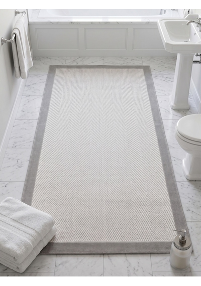 My Evilla Vektör Sisal Halı Kaymaz Taban Silinebilir Yıkanabilir Modern Salon Mutfak Koridor Halısı Beyaz Gri