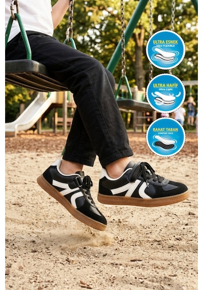 Cool Siyah Cırtlı Bağcıklı Unisex Çocuk Spor Ayakkabı Berry F