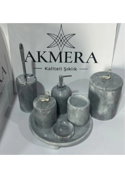 Lüks Gri Mermer Top Ayaklı 7 Parça Banyo Seti Grikuğu