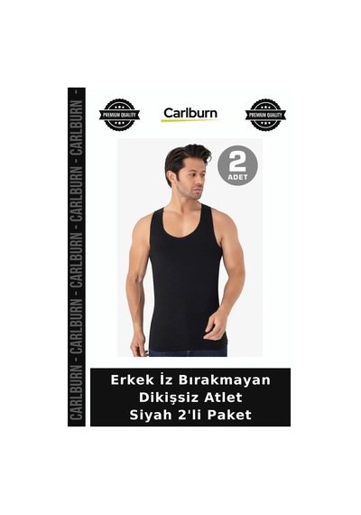 Carlburn Özel Seri Erkek İz Bırakmayan Dikişsiz Atlet Siyah 2'li Paket Erkekler İçin Eş Spor Siyah-2