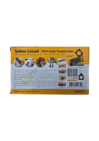 Sgs 6 Açılı Katlanır Pozisyon Şablon Cetveli 7x 25-30-35-40-45-50-55 Mm.