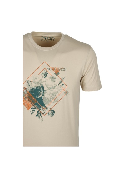 Ncs Bej Bisiklet Yaka Baskılı Slim Fit T-shirt Ncs 1194-bej Bej