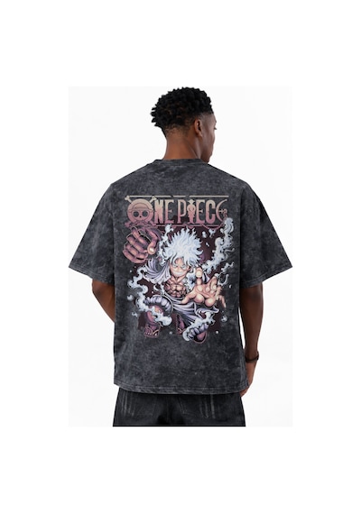 Tasarım Monkey D. Luffy One Piece Anime Baskılı Unisex Oversize E Siyah