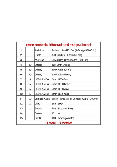 Emes Robotik Arduıno 79 Parça Öğrenci Başlangıç Seti