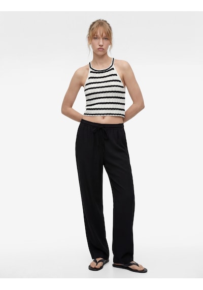 Koton Halter Yaka Kolsuz Kroşe Crop Bluz Siyah Çizgili 6sal30035ık